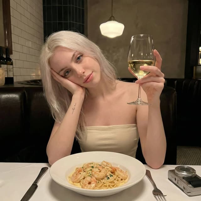 { "type": "photorealistic_dinner_selfie", "subject": {...